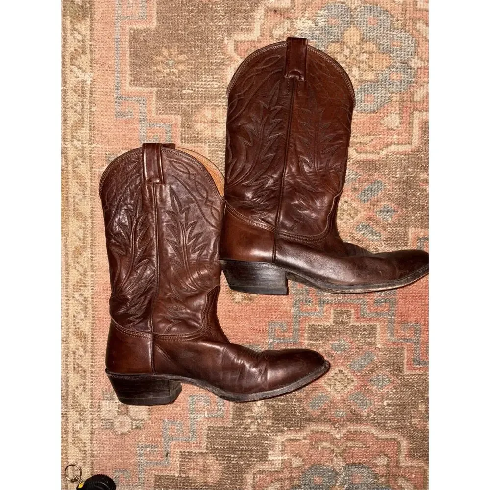 Vintage 1980s Nocona Brown & Tan Cowboy Boots Mens Size 7.5 D USA